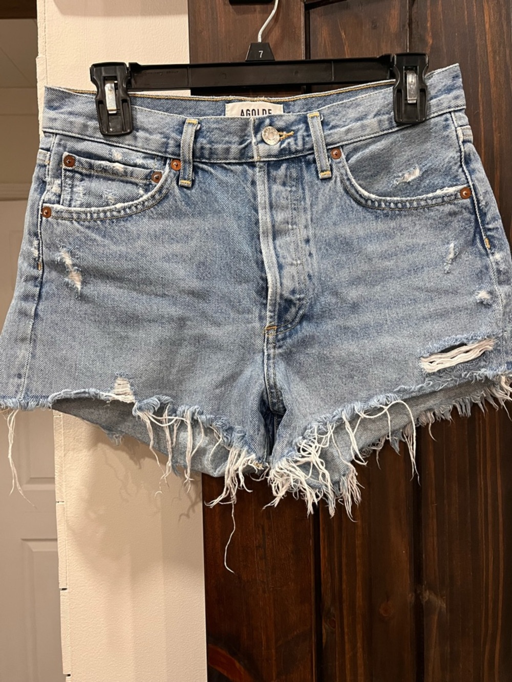 AGOLDE Parker Women's Light Blue Distressed Denim Cutoff Shorts